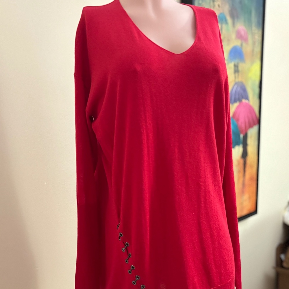 Designer Per Se (Carlisle) Red Silk and Cashmere Tunic Sweater SIZE L